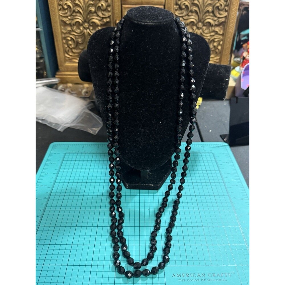 Vintage 63” Black Jet Bead Long Necklace Can Be Doubled Layered Necklace 99g